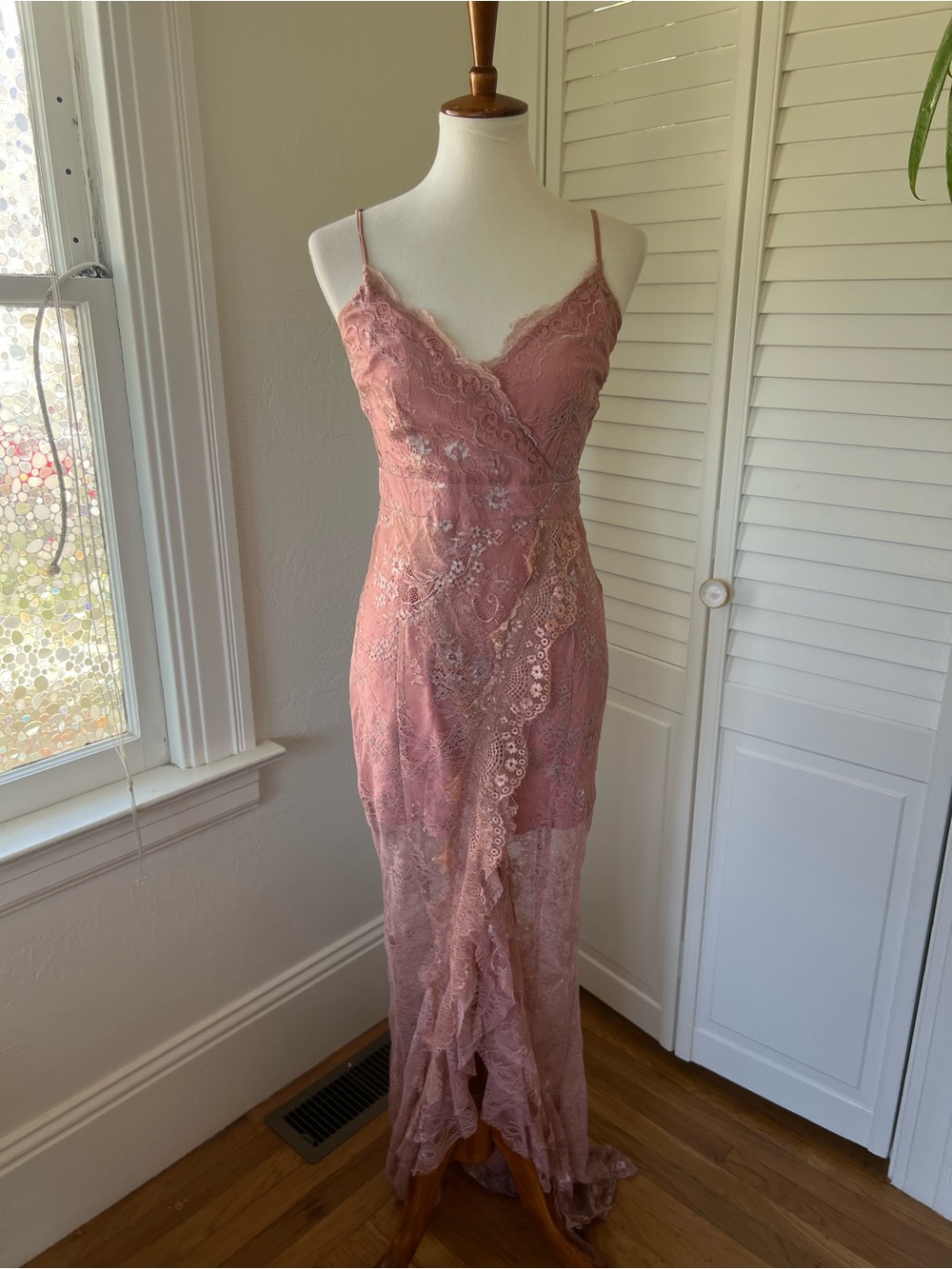 Majorelle Lace Slip Maxi Dress in Dusty Rose